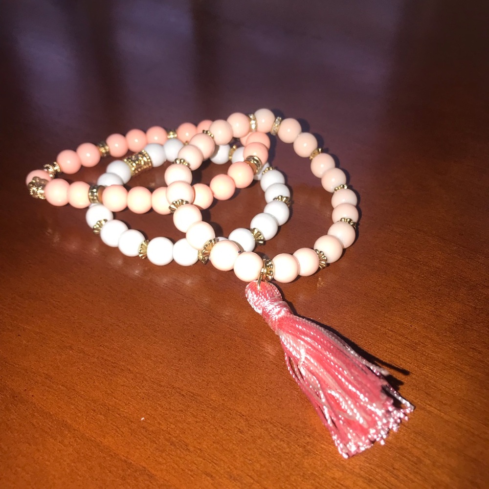 NWTR: 3-Bracelet Stack with Tassel (Pink)
